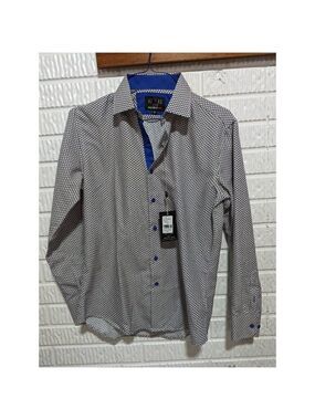 Azaro Uomo Men's Blue & Black Printed Long-Sleeve Button-Down Shirt Size M NWT